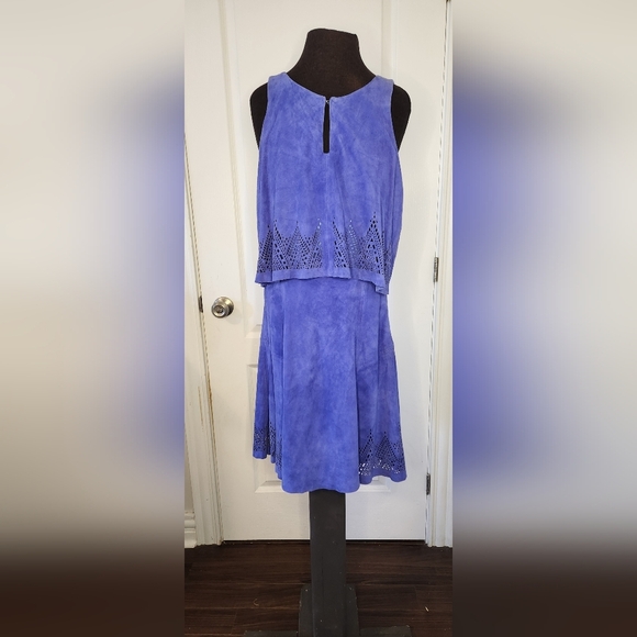 NWT Elegant Blue Leather Parker Dress Size Small - Picture 2 of 9
